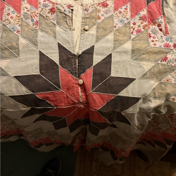 Blue Velvet Tunic with patchwork Geometric Design high low - Picture 10 of 11